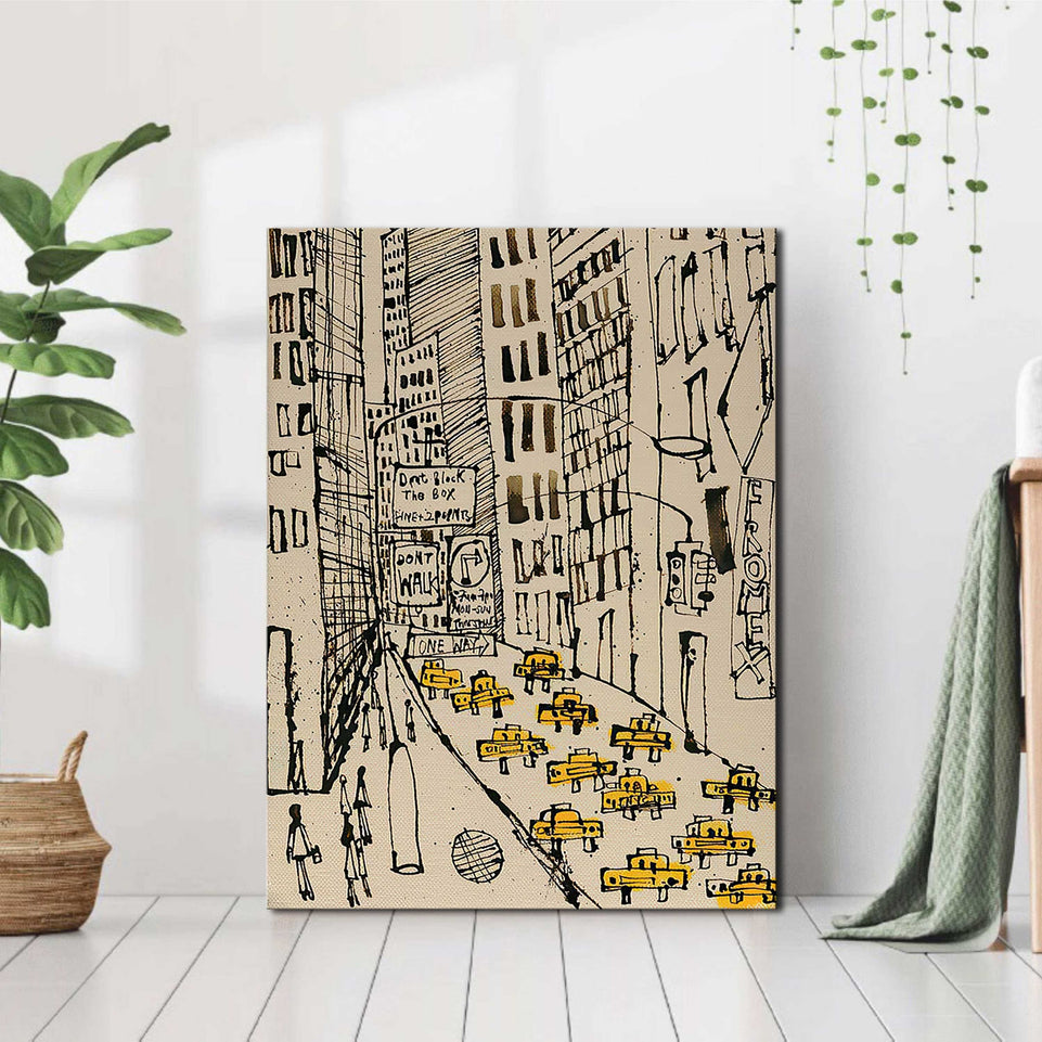 Little Yellow Car Art Poster - High-Quality Canvas Printing, Modern Minimalist Style Print, Elegant Wall Art - Captivating Busy New York Cityscape