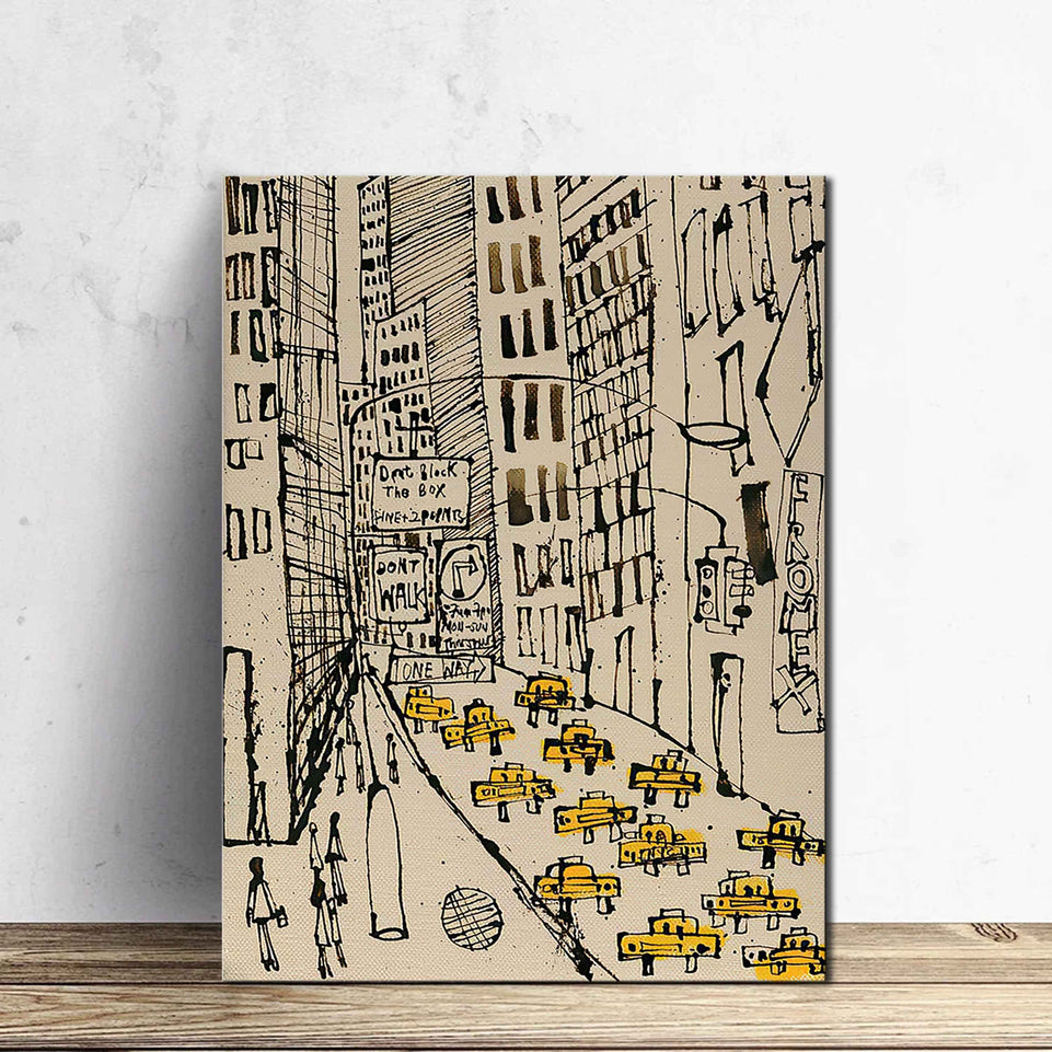 Little Yellow Car Art Poster - High-Quality Canvas Printing, Modern Minimalist Style Print, Elegant Wall Art - Captivating Busy New York Cityscape