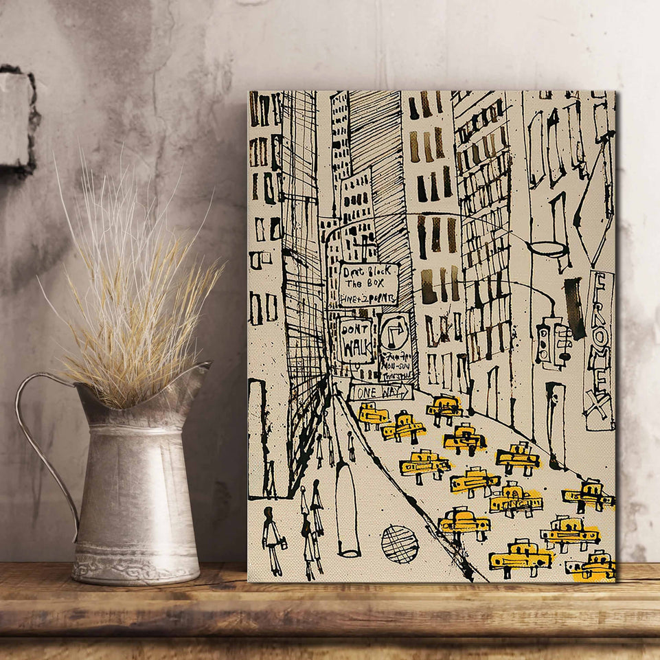 Little Yellow Car Art Poster - High-Quality Canvas Printing, Modern Minimalist Style Print, Elegant Wall Art - Captivating Busy New York Cityscape