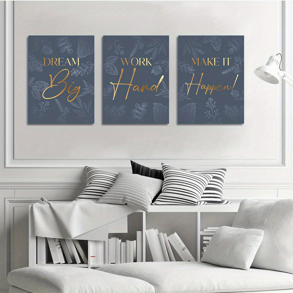 Set of 3 Motivational Quotes Canvas Wall Art  Picture Painting  Decor Murals Living Room Restaurants Bedroom Bathroom Kitchen Modern Artwork Decorative Paintings Gifts Stretched and Framed Ready to Hang