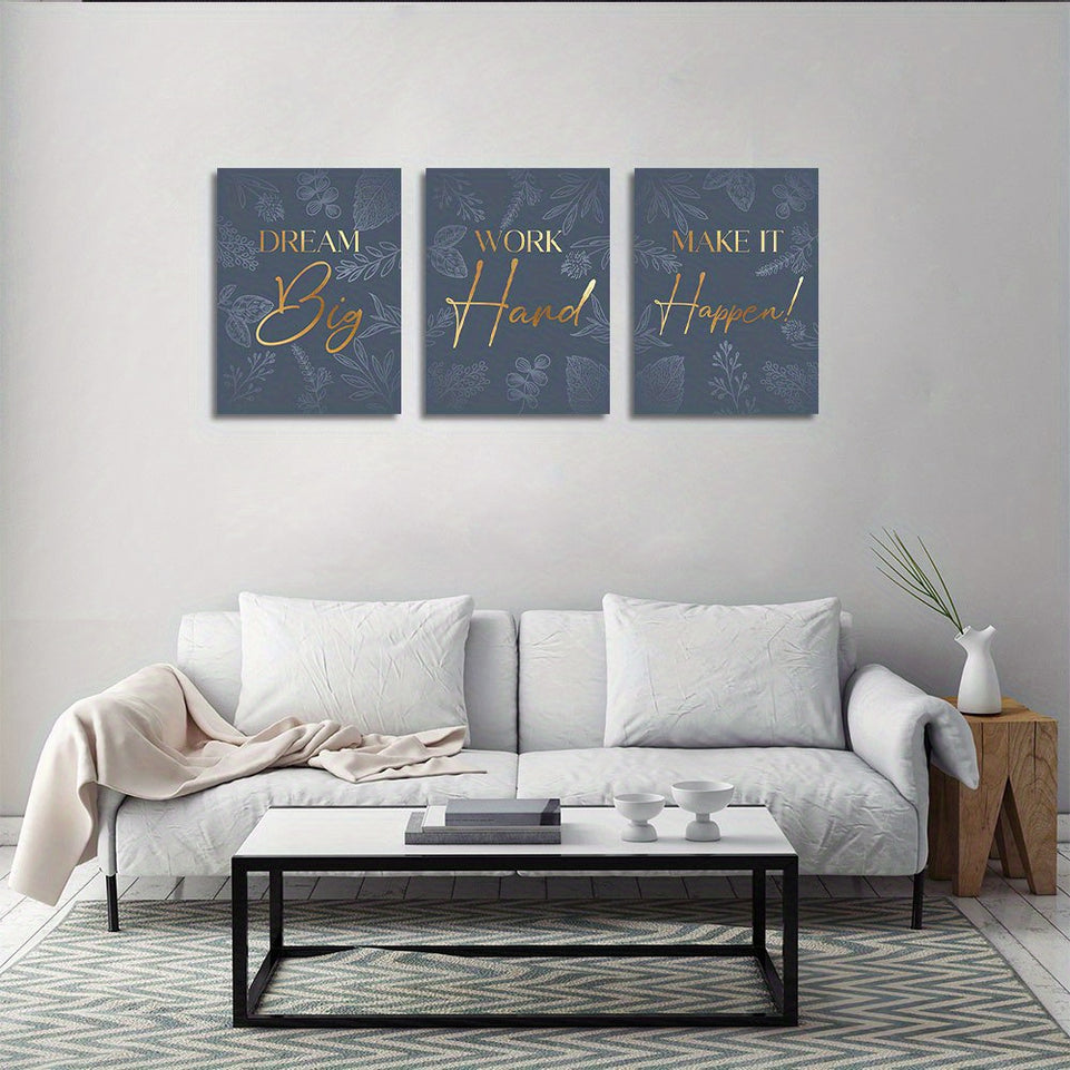 Set of 3 Motivational Quotes Canvas Wall Art  Picture Painting  Decor Murals Living Room Restaurants Bedroom Bathroom Kitchen Modern Artwork Decorative Paintings Gifts Stretched and Framed Ready to Hang