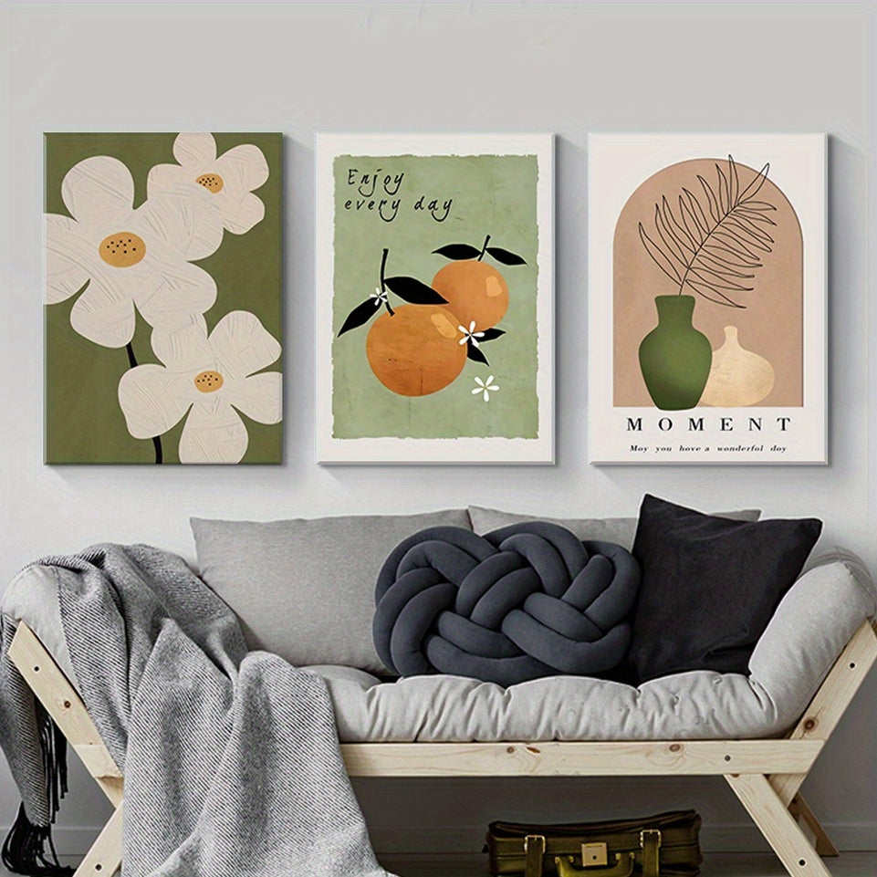 Set of 3 Piece Vibrant Flower Market Canvas Wall Art - Modern Boho Chic Decor for Bedroom, Living Room, Office - Stretched and Framed Motivational Poster with Inspirational Quotes for Home Decoration