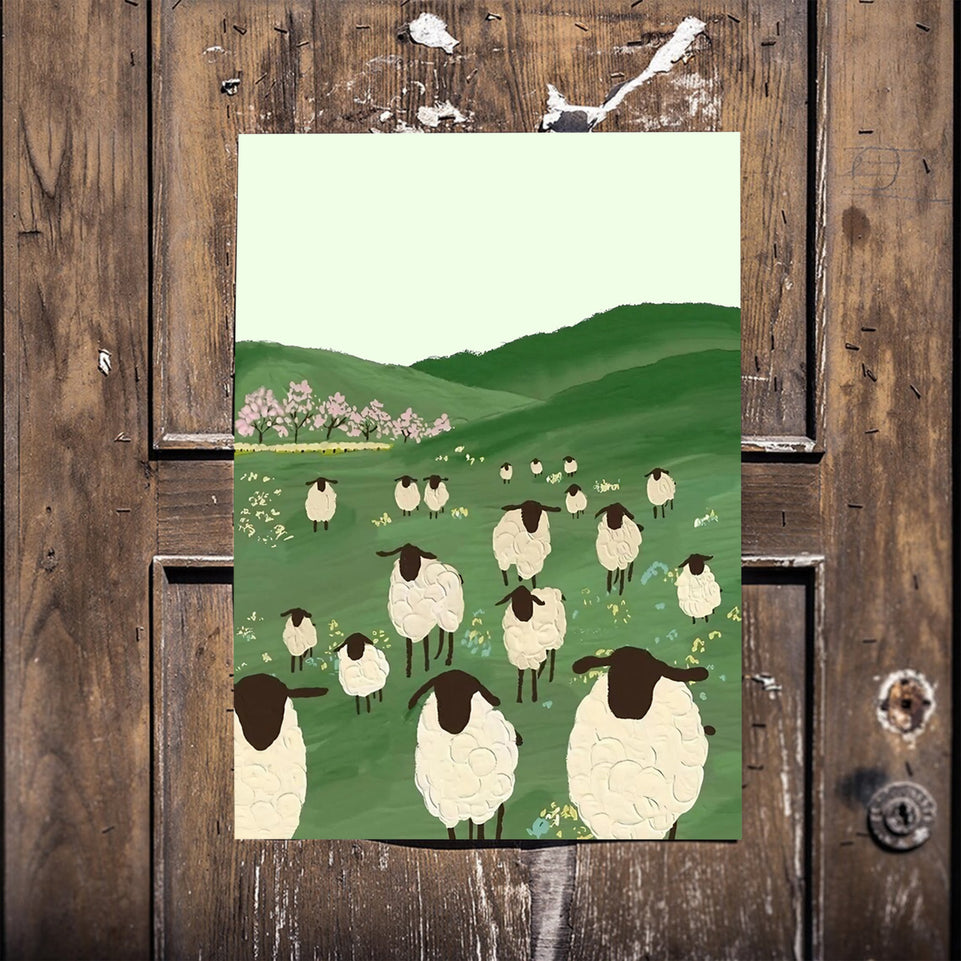 1pcs/set Green Grassland Sheep Black Goat Cartoon Cute Illustration Poster, Wall Art, Wall Decor, Canvas Art, Wall Art Painting Canvas Wall Art Living Room Posters Bedroom Painting No Framed.