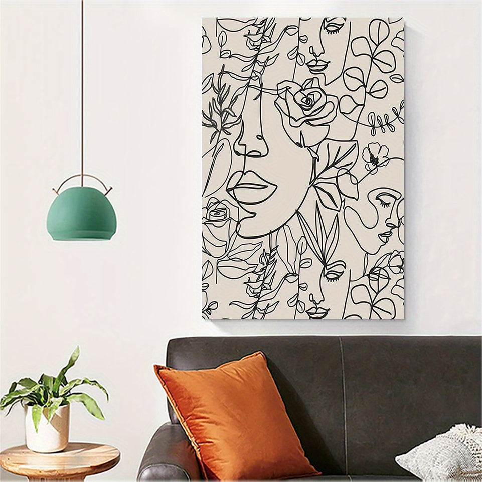 Modern Abstract Women Faces Canvas Wall Art Minimalist Line Boho Botanical Flower Aesthetic Posters Contemporary Black Female Floral Drawing Prints Paintings Decor for Girls Bedroom