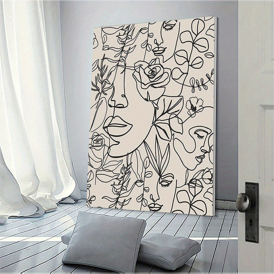 Modern Abstract Women Faces Canvas Wall Art Minimalist Line Boho Botanical Flower Aesthetic Posters Contemporary Black Female Floral Drawing Prints Paintings Decor for Girls Bedroom