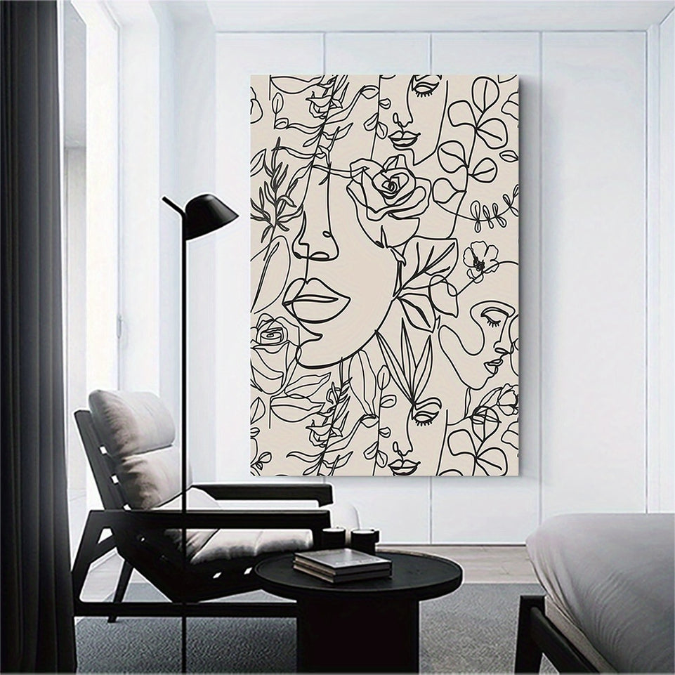 Modern Abstract Women Faces Canvas Wall Art Minimalist Line Boho Botanical Flower Aesthetic Posters Contemporary Black Female Floral Drawing Prints Paintings Decor for Girls Bedroom