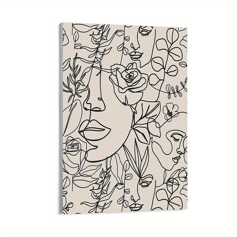 Modern Abstract Women Faces Canvas Wall Art Minimalist Line Boho Botanical Flower Aesthetic Posters Contemporary Black Female Floral Drawing Prints Paintings Decor for Girls Bedroom