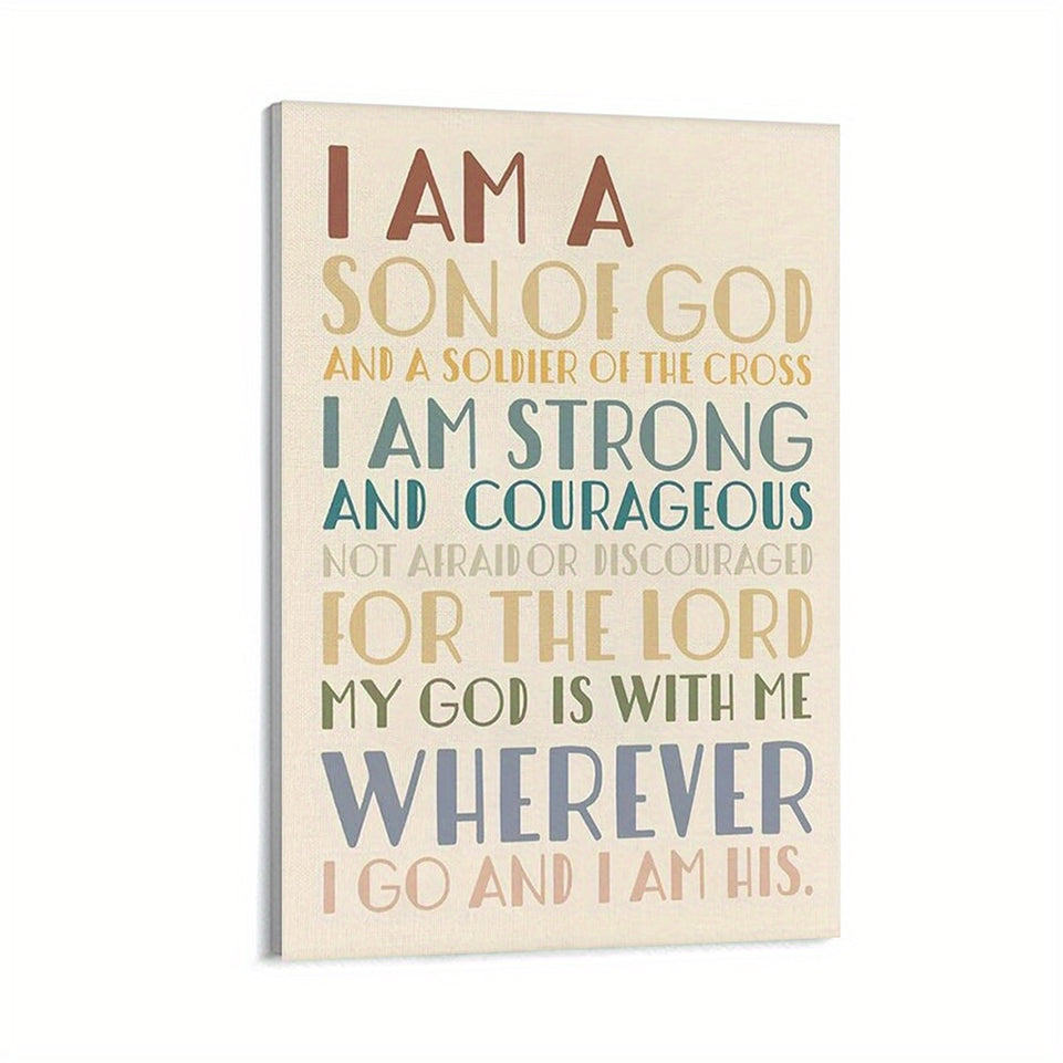 Christian I am a Son of God Wall Art Poster Hanger Frame, Boho Neutral Scripture Wall Decor Posters with Wooden Frames, Bible Quotes Wall Hanging Banner Decor for Nursery Boys Room