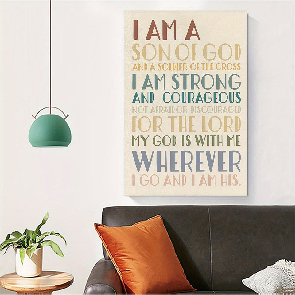 Christian I am a Son of God Wall Art Poster Hanger Frame, Boho Neutral Scripture Wall Decor Posters with Wooden Frames, Bible Quotes Wall Hanging Banner Decor for Nursery Boys Room