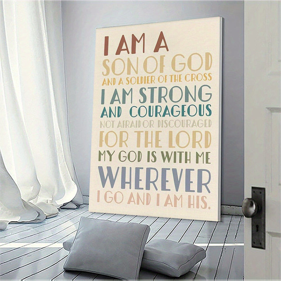 Christian I am a Son of God Wall Art Poster Hanger Frame, Boho Neutral Scripture Wall Decor Posters with Wooden Frames, Bible Quotes Wall Hanging Banner Decor for Nursery Boys Room