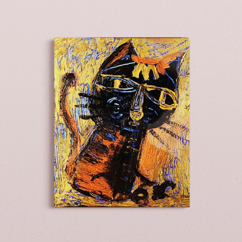 Black Cat- Handcrafted Textured Art Print | Modern Animal Artwork in Vibrant color