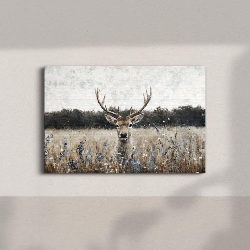 Majestic Deer in Meadow Canvas Print - Rustic Wildlife Wall Art for Nature-Inspired Home Decor