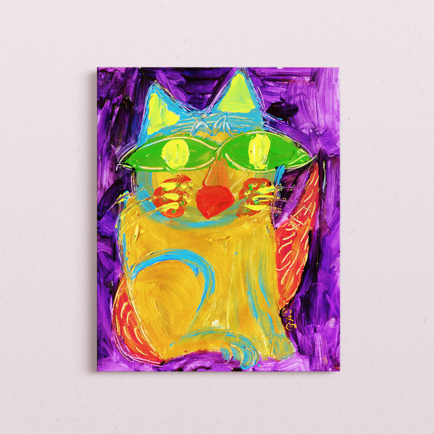 Triangle Flame Cat- Handcrafted Textured Art Print | Modern Animal Artwork in Vibrant color