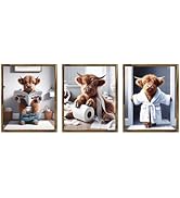TWNSLLA Highland Cow Funny Bathroom Decor Wall Art,Bathroom Highland Cow Art Prints,Rustic Farmhouse Bathroom Wall Decor,Funny Bathroom Signs Animal Canvas Wall Art,UNFRAMED,8x10inchx4pcs https://www.amazon.com/dp/B0D2CRRJBZ