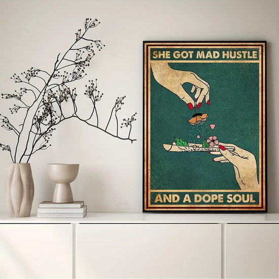 1pc Retro Canvas Painting Print Poster She Got Mad Hustle And A Dope Soul Hand Flower Pattern Poster Wall Art Home Decor Room Decor Canvas Poster No Frame June Wall Art