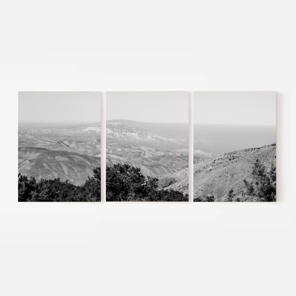 Black and White Mountain Landscape Triptych Canvas Print - Minimalist Set of 3 Wall Art for Modern Decor