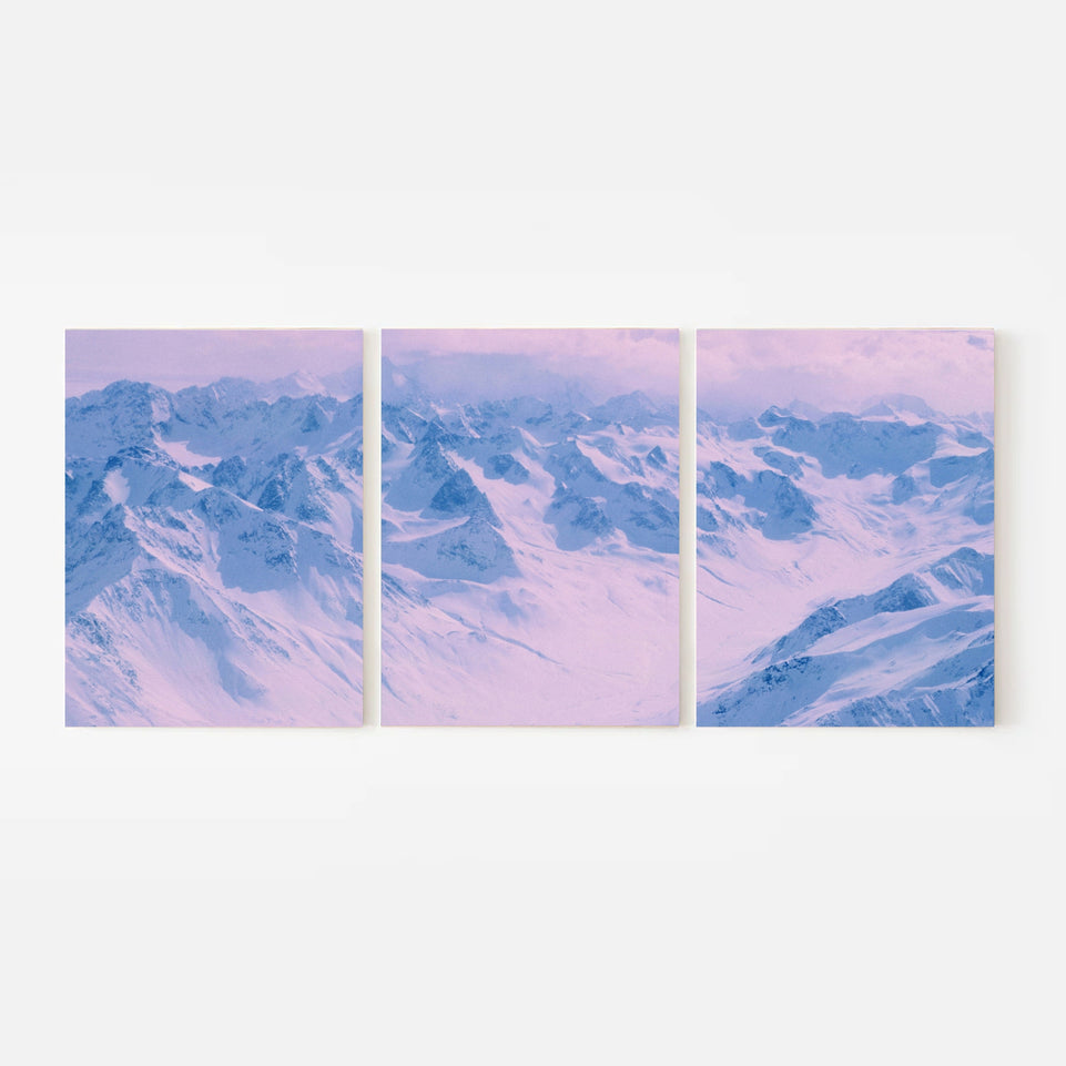 Snow-Capped Mountain Range Triptych Canvas Print - Serene Winter Landscape | Set of 3 Wall Art for Modern Home Decor