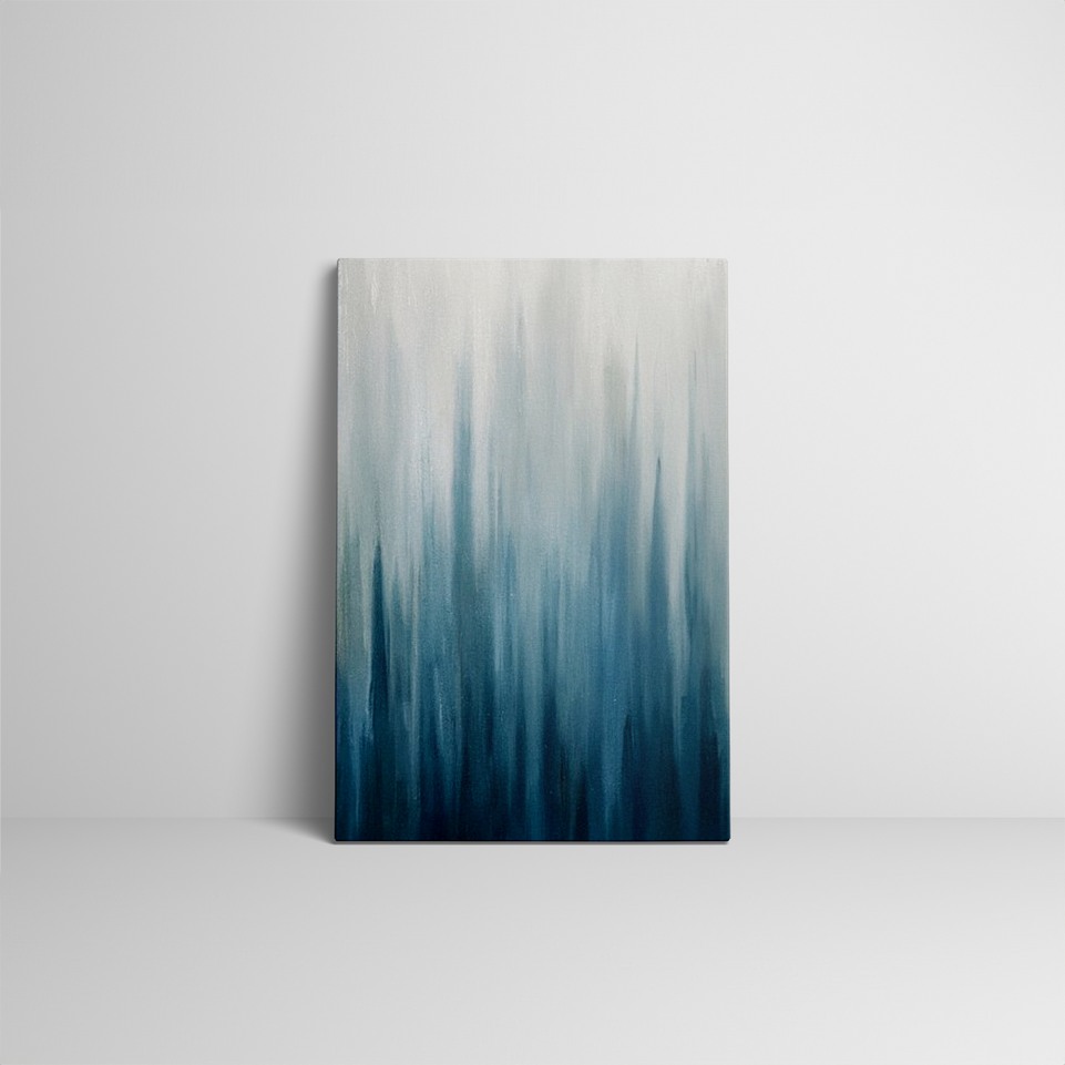 Blue Gradient Abstract Wall Art – Modern Vertical Canvas Painting for Minimalist Home Decor