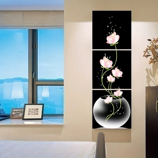 3pcs Elegant Pink Flower Canvas Prints Set - Frameless Square Wall Art with Sparkling Accents for Living Room & Entryway Decor, Machine-Printed on High-Quality Canvas, Elegant Wall Art|Minimalist Wall Art|Frameless Design, Ca June Wall Art
