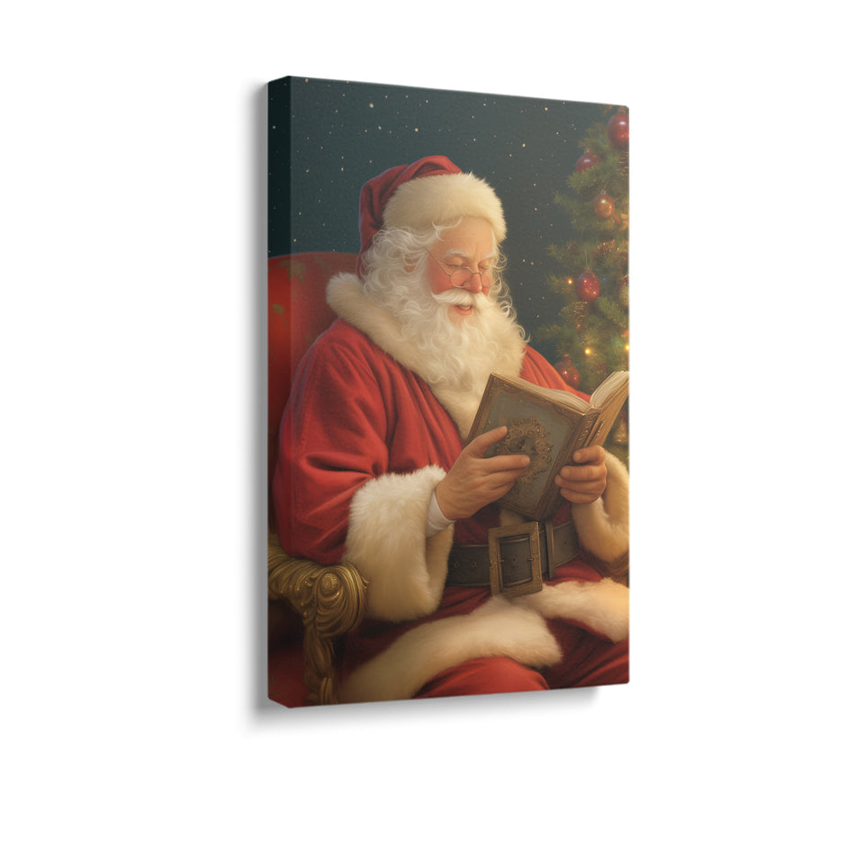 Santa Claus Reading Christmas Story Canvas Print - Festive Holiday Wall Art for Cozy Home Decor