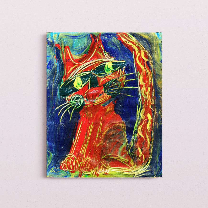 Flame Cat - Handcrafted Textured Art Print | Modern Animal Artwork in Vibrant color