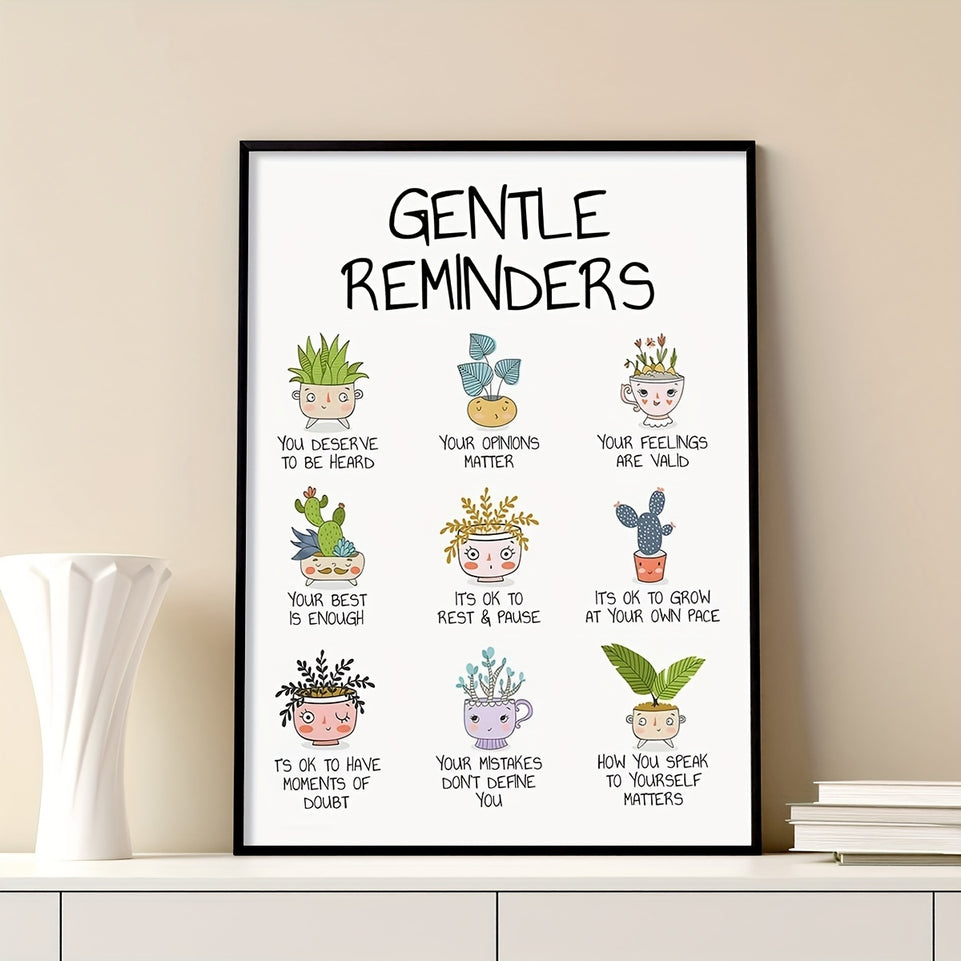 Uplifting Inspirational Canvas Wall Art - Gentle Reminders for Mental Wellbeing, Therapy, and Personal Growth - Framed Decor for Classroom, Bedroom, Nursery, and Home Office