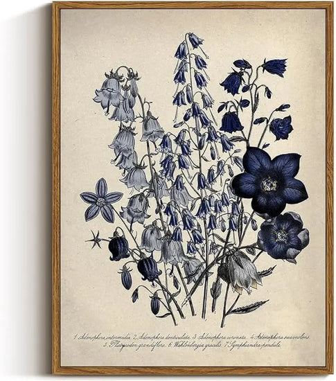 VIYYIEA Vintage Framed Botanical Wall Art Decor, Living Room Bedroom Blue Campanula Pictures Retro Wall Decor, Framed Canvas Prints Artwork, Farmhouse Flower Paintings,12x16 Inch https://www.amazon.com/dp/B0D1K1C7YB