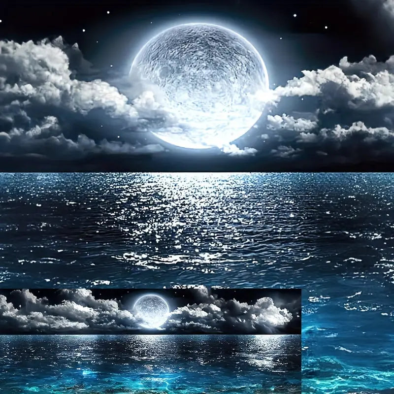 [1pc Modern Ocean Poster] 1pc Canvas Poster, Modern Art, Modern Abstract Ocean And Night Moon Landscape, Oil Painting, Ideal Gift For Bedroom, Decor Wall Art, Wall Decor, Fall Decor, Wall Decor, Room Decor, Room Decoration, N June Wall Art
