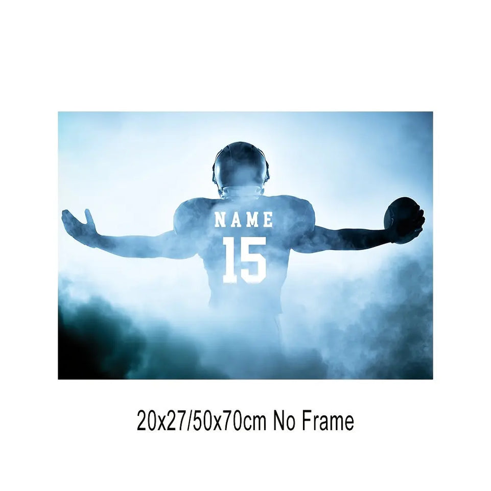 [1pc Customizable Football Poster] 1pc Customizable Football Canvas Poster - Your Name & Number, Modern Sports Wall Art, Perfect Gift for Dad, Husband, Son - Ideal for Bedroom, Living Room, Home Office Decor, Frameless, Footb June Wall Art