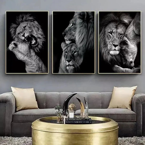 [3pcs Modern Art Canvas Poster] 3pcs Unframed Canvas Poster, Modern Art, Animal Family Poster, Lion Family Poster, Ideal Gift For Bedroom Living Room Corridor, Wall Art, Wall Decor, Winter Decor, Room Decoration June Wall Art