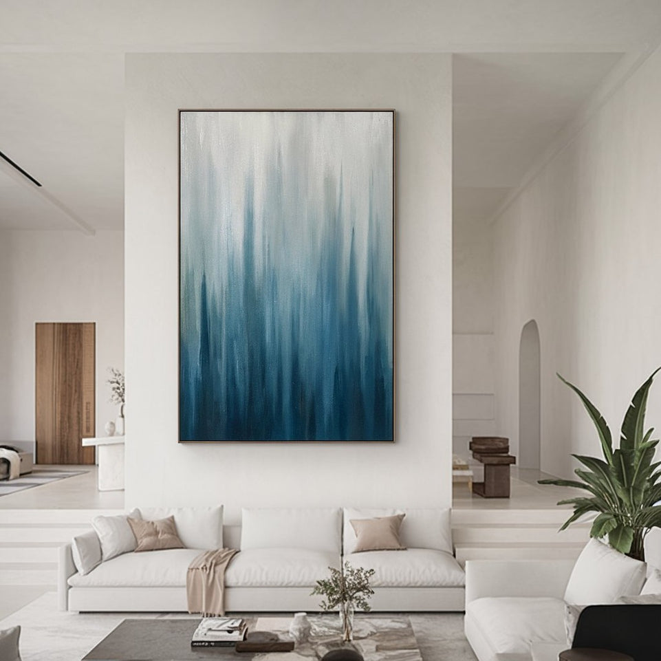 Blue Gradient Abstract Wall Art – Modern Vertical Canvas Painting for Minimalist Home Decor