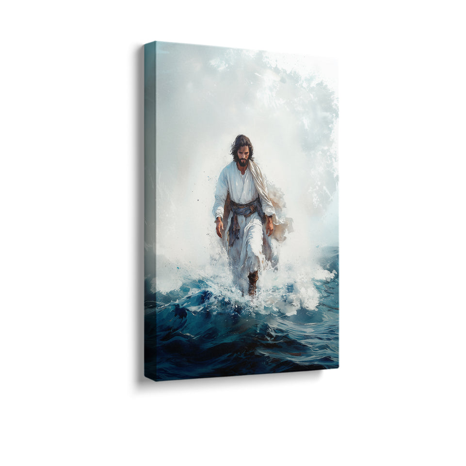 Jesus Walking on Water Canvas Print - Inspirational Christian Wall Art for Faith-Based Home Decor