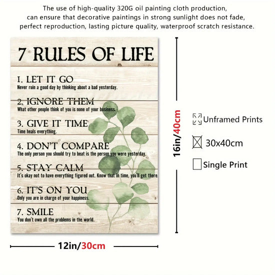 Inspirational Perfect Wall Art 7 Rules of Life Canvas Print - No Framing Needed for Home and Office June Wall Art