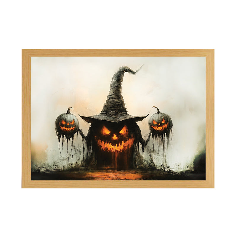 Pumpkin Witch Light Up Painting – Creepy Halloween Framed Wall Art for Spooky Decor