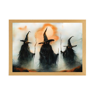 Witch Trio Light Up Painting – Spooky Framed Wall Art for Halloween Home Decor