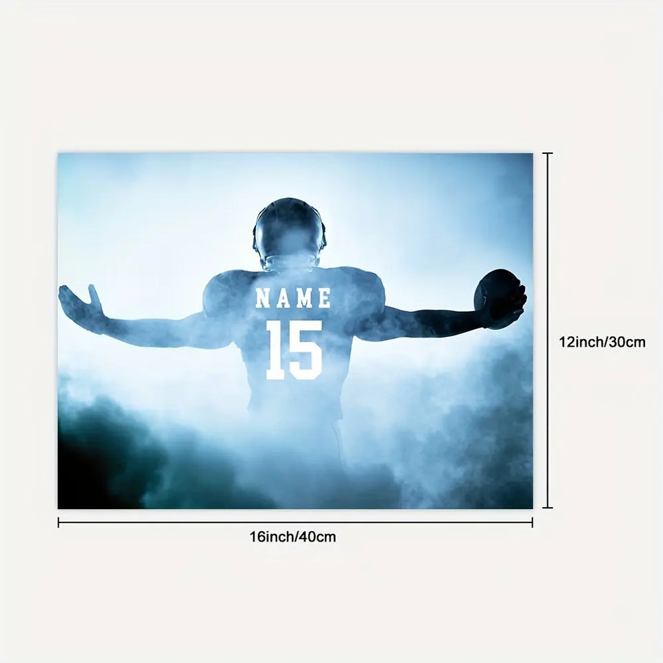[1pc Customizable Football Poster] 1pc Customizable Football Canvas Poster - Your Name & Number, Modern Sports Wall Art, Perfect Gift for Dad, Husband, Son - Ideal for Bedroom, Living Room, Home Office Decor, Frameless, Footb June Wall Art