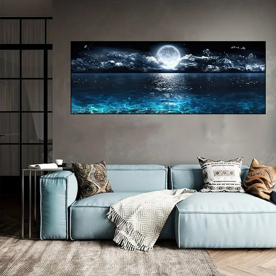 [1pc Modern Ocean Poster] 1pc Canvas Poster, Modern Art, Modern Abstract Ocean And Night Moon Landscape, Oil Painting, Ideal Gift For Bedroom, Decor Wall Art, Wall Decor, Fall Decor, Wall Decor, Room Decor, Room Decoration, N June Wall Art