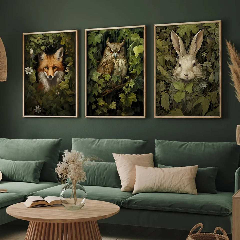 [3pcs Magical Forest Canvas Poster] 3pcs/set Unframed Canvas Poster, Retro Art, Magical Forest Animal Wall Art, Forest Witch Wall Art, Woodland Animal Poster, Ideal Gift For Bedroom Living Room Corridor, Wall Art, Wall Decor, June Wall Art