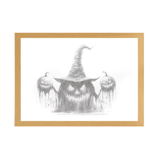 Pumpkin Witch Light Up Painting – Creepy Halloween Framed Wall Art for Spooky Decor