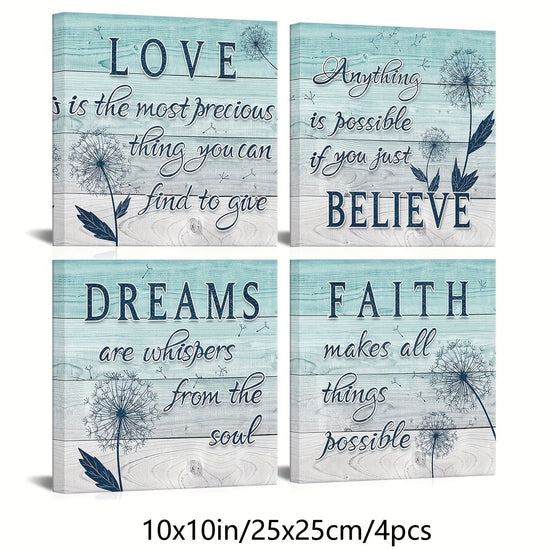4pcs Set Rustic Teal Dandelion Canvas Wall Art, Motivational Quotes, Frameless 16x16 Inch, Inspirational Home & Office Decor, Modern Aesthetic for Living Room, Bedroom, Gym, Cafe, Pub https://www.temu.com/search_result.html?search_key=601099528825186