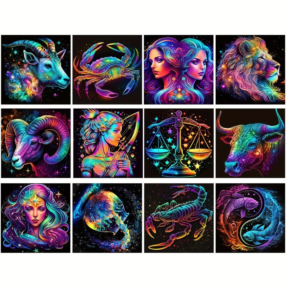 [5D Diamond Painting Sets For Adults] DIY 5D Twelve Constellation Diamond Painting Sets For Adults, Diamond Painting Sets DIY Full Round Diamond Rhinestone Art Sets, Paint By Numbers, Home Wall Decor, Frameless 20*20cm/7.8inx June Wall Art
