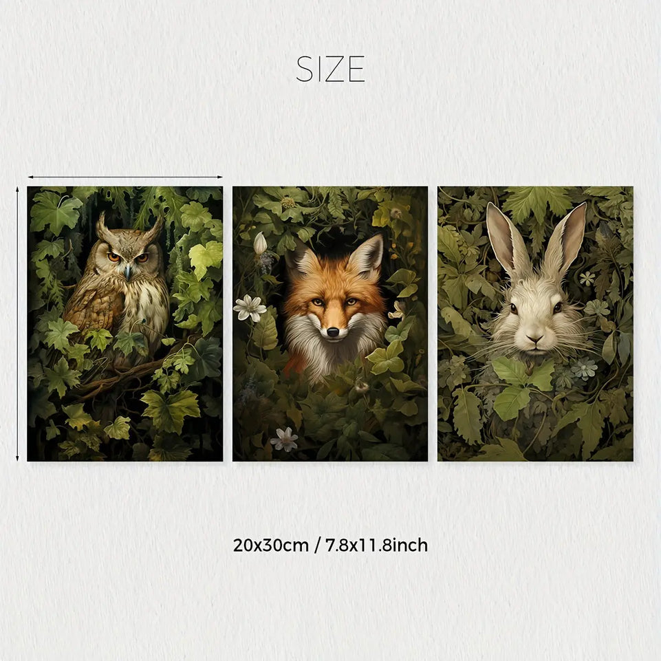 [3pcs Magical Forest Canvas Poster] 3pcs/set Unframed Canvas Poster, Retro Art, Magical Forest Animal Wall Art, Forest Witch Wall Art, Woodland Animal Poster, Ideal Gift For Bedroom Living Room Corridor, Wall Art, Wall Decor, June Wall Art