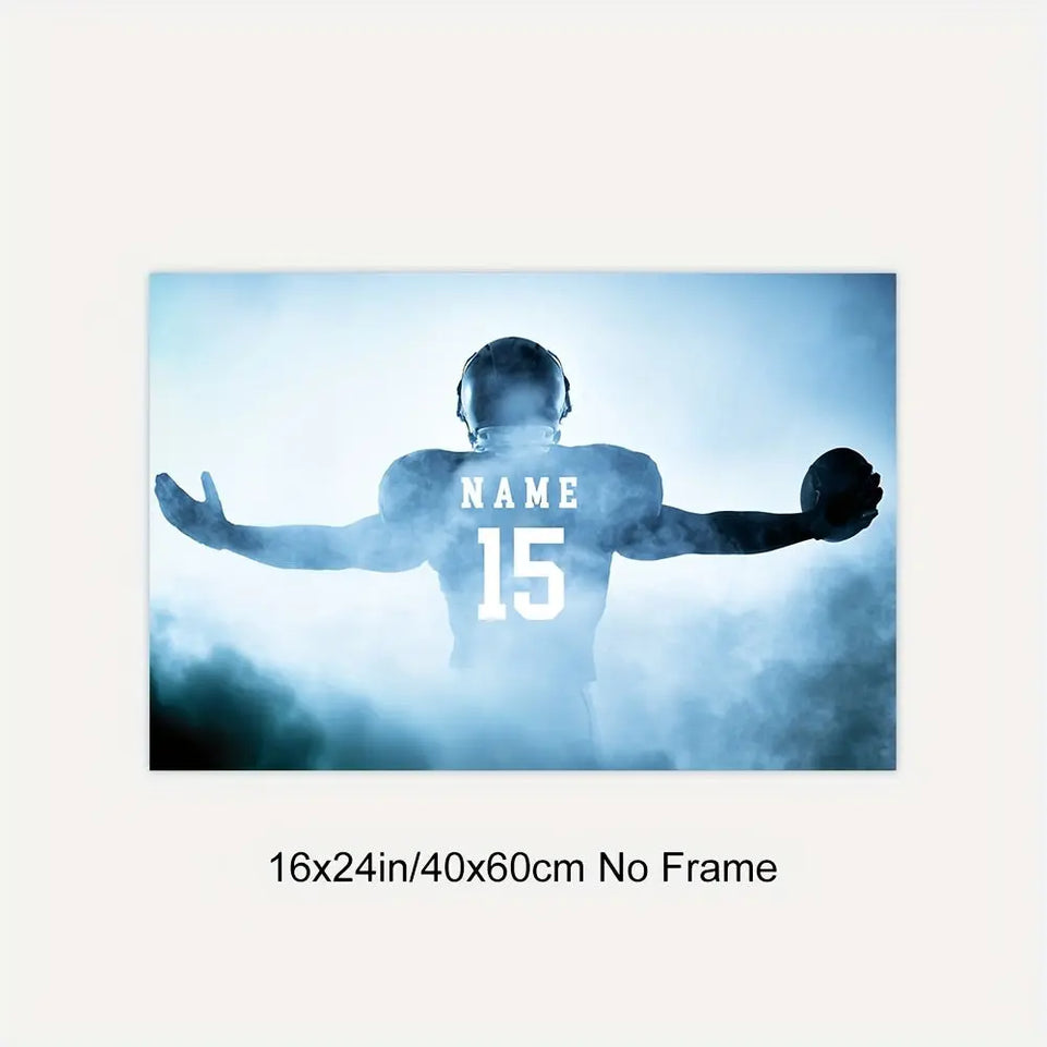 [1pc Customizable Football Poster] 1pc Customizable Football Canvas Poster - Your Name & Number, Modern Sports Wall Art, Perfect Gift for Dad, Husband, Son - Ideal for Bedroom, Living Room, Home Office Decor, Frameless, Footb June Wall Art