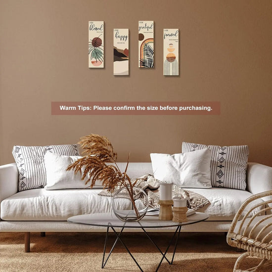Boho Wall Art Prints 11 x 4 x 1 Inch, Set of 4, Mid Century Positive Affirmations Wall Decor Inspirational Boho Prints Wall Art Minimalist Home Decor Prints for Kitchen, Bedroom, Living Room, No Frame https://www.amazon.com/dp/B09MQL9323