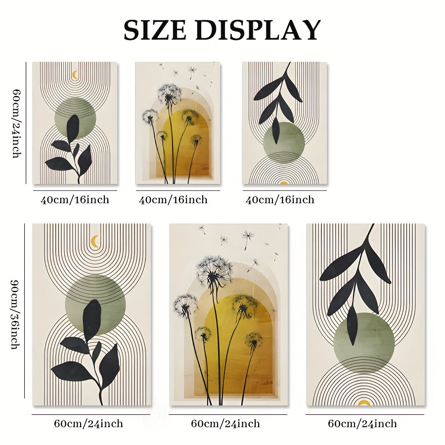 Set of 3 Boho Green Yellow Abstract Botanical Framed Canvas Poster, Modern Wall Art for Bedroom, Living Room, and Corridor, Ideal Decor and Room Decoration Gift