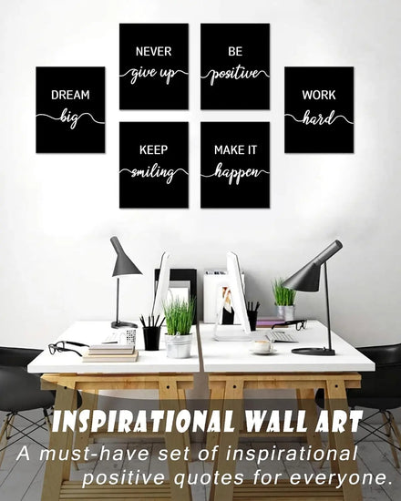 Drsoum Motivational Wall Decor Inspirational Office Wall Art  Black Quotes Wall Art for Living Room Encouraging Canvas Posters for Office Bedroom Sayings for Wall Decor - 8” x10” x6 PCS (Framed) https://www.amazon.com/dp/B0C6LPVLRF