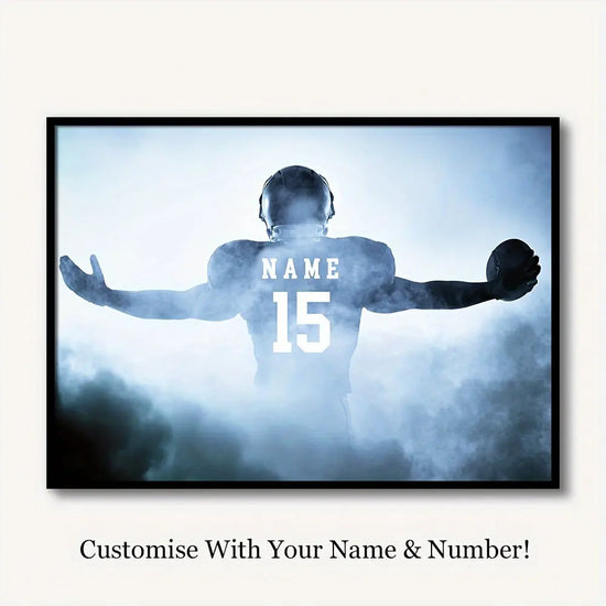 [1pc Customizable Football Poster] 1pc Customizable Football Canvas Poster - Your Name & Number, Modern Sports Wall Art, Perfect Gift for Dad, Husband, Son - Ideal for Bedroom, Living Room, Home Office Decor, Frameless, Footb June Wall Art