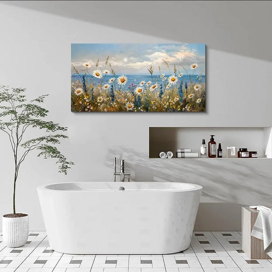 Wapluam Blue Ocean Canvas Wall Art for Living Room Wall Decor For Bedroom Bathroom Decoration Natural Seascape Painting Modern Office Wildflowers Artwork Large Pictures Home Decor Ready To Hang https://www.amazon.com/dp/B0DHZNFX84