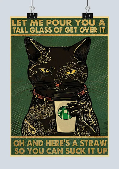 Cute Retro Mystery Black Cat Kraft Paper Poster Funny Butt Paper Bathroom Study Bar Cafe Art Collection Decorative Wall Sticker June Wall Art