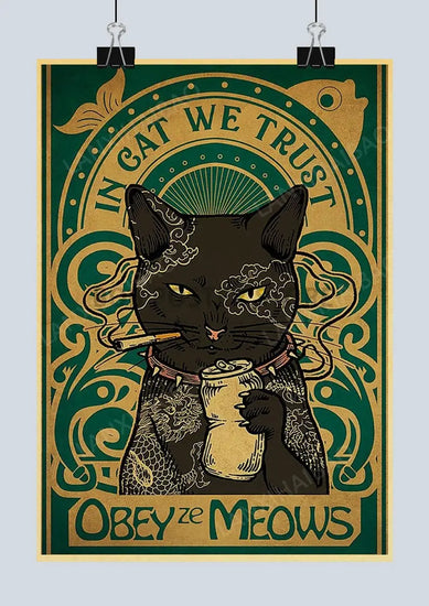 Cute Retro Mystery Black Cat Kraft Paper Poster Funny Butt Paper Bathroom Study Bar Cafe Art Collection Decorative Wall Sticker June Wall Art